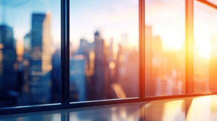 Wall Mural - sunset view from a modern skyscraper, showcasing city skyline and vibrant colors in the background