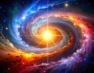 Wall Mural - Awe inspiring colorful spiral galaxy in deep space. majestic abstract view of cosmos with bright star and nebula light in universe