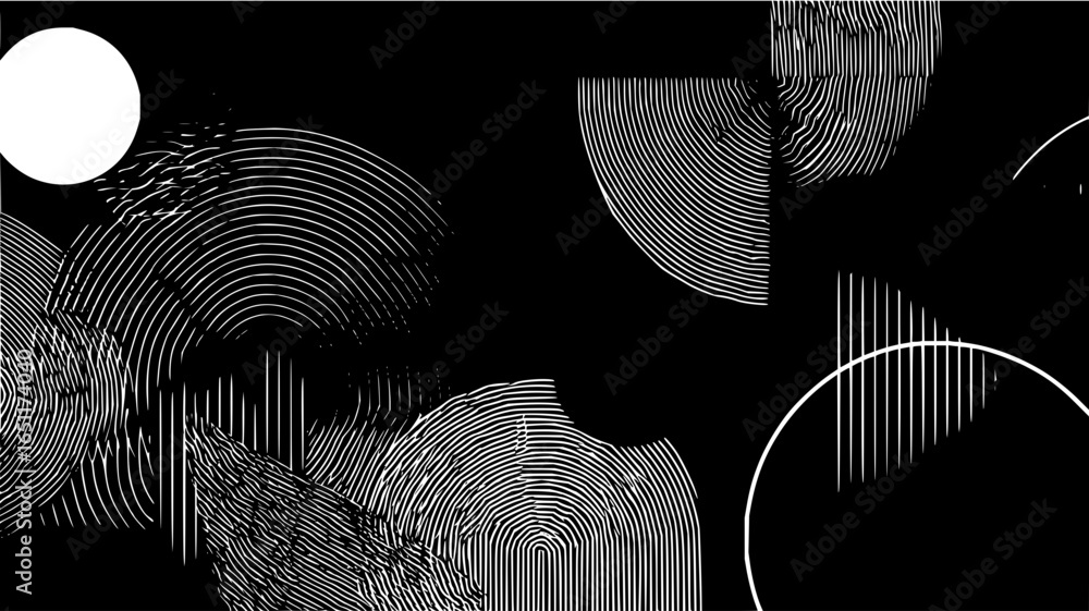 Abstract geometric art with circles and lines in black and white for ...