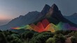 © Ichsan - Colorful wave patterns overlay a mountain range at dawn. Lush foliage at the base