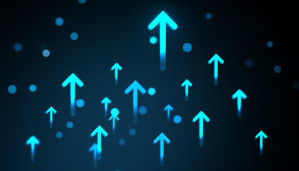 Wall Mural - glowing upward arrows symbolizing digital growth and progress on a dark futuristic background with n