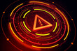 © Who is Danny - Cybersecurity warning icon glowing in red with digital futuristic interface on dark background indicating system alert or potential hacking risk. 3D Rendering