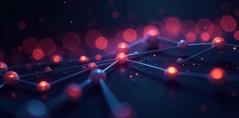 Abstract network, glowing nodes, dark background, cloud, system