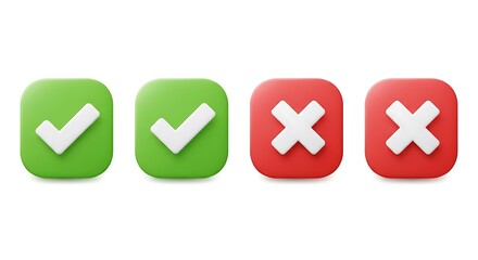 Green checkmarks and red x marks isolated on white background
