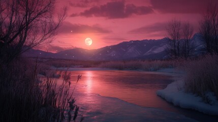 Wall Mural - National Geographic style HD photograph featuring the amazing view of a semi frozen pond in the mountains of colorado
