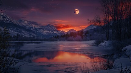 Wall Mural - National Geographic style HD photograph featuring the amazing view of a semi frozen pond in the mountains of colorado
