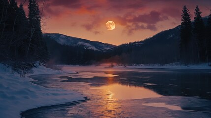 Wall Mural - National Geographic style HD photograph featuring the amazing view of a semi frozen pond in the mountains of colorado
