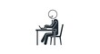 © MBAK NAH - Simple stick figure working on laptop at desk in office setting illustration