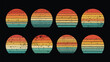 © Zahid - Retro vintage color background illustrations Shape 9 piece set. Vintage sunset collection in 70s 80s style. Regular and distressed retro sunset set with textured versions
