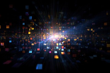 Abstract digital squares exploding outward