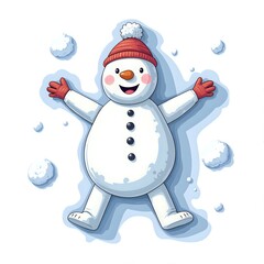Canvas Print - Cheerful snowman making a snow angel