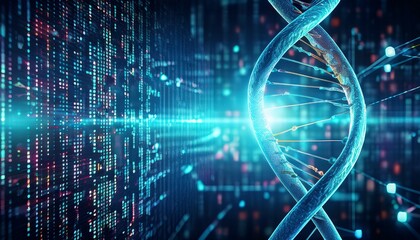 abstract background with digital code and dna strand