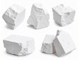 © Li - A collection of broken white chalk blocks, showing rough texture and irregular shapes, isolated on a plain white background.