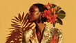 © Artem - Black woman in tropical fashion adorned with flowers against a vibrant backdrop during summer