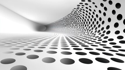 Wall Mural - Tunnel with dotted texture. White interior, gray dots, perspective, clean design
