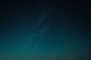 Wall Mural - Green-blue gradient starry night sky, cosmic astronomy background with faint galaxy.
