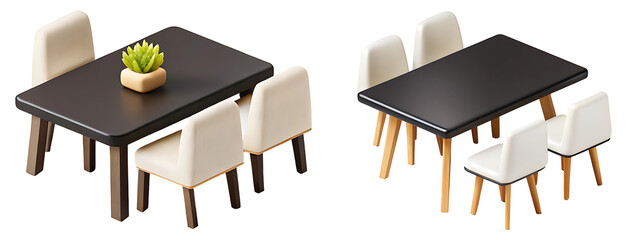 Modern table with chairs isolated on a transparent background