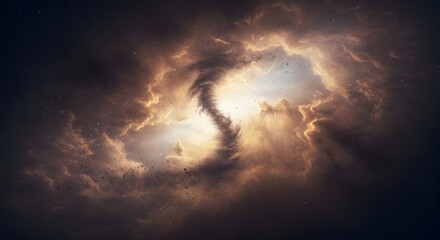 Wall Mural - A stunning, swirling nebula in deep space, glowing with golden light and cosmic dust, evoking a sense of wonder and creation