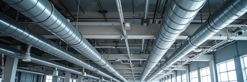 Air duct system features spiral pipes, tubes, and climate control. Air ...