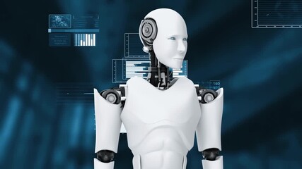 Wall Mural - futuristic robot, artificial intelligence cgi big data analytics and programming . robotic man 3d re
