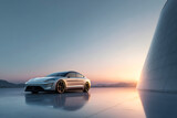 Sleek electric car parked at sunset, modern design and sustainable future vision