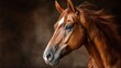 © Luk - Majestic brown horse with flowing mane poses in a serene studio setting under soft lighting