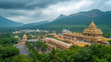 A panoramic shot of the lush hills surrounding Tirupati temple complex