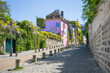 Beautiful view of Rue de l'Abreuvoir in Paris on Montmartre, France