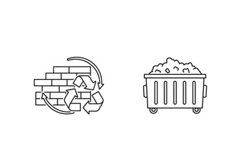 Minimalist design showcasing recycling and waste management concepts with brick pattern and trash illustration