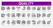 © galangfr - Quality line Icons set. Vector illustration.Standard, Excellence, Consistency, Improvement, Control, Accuracy, Efficiency, Performance, Measurement, Reliability. Vector illustration