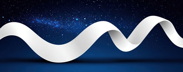 Wall Mural - Wavy white ribbon contrasts against a starlit blue background