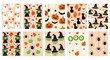 © Nasim - Halloween themed pattern set with ghosts, witches, pumpkins