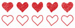 © Perfectworks - Red crayon heart collection with textured effect - vector hand drawn romantic shapes in sketch style showing different strokes and filling patterns. Scribble love symbols for valentine designs.
