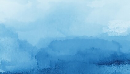 Abstract blue watercolor painting showing a gradient from light to dark with cloud like formations