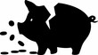 © VectorAura - Black silhouette of a broken piggy bank with coins falling out symbolizing financial loss and savings depletion