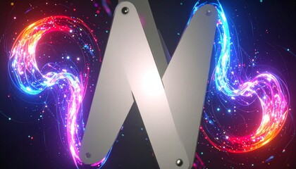 Dynamic abstract energy streams swirl around a modern metallic structure, creating a vibrant, futuristic visual.