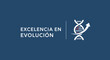 © SimpleDesignStudio - EXCELENCIA EN EVOLUCIÓN. Concepto de crecimiento, progreso y desarrollo con icono de ADN y flecha ascendente.