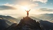 © Ida - Victorious Climber Celebrates Summit Achievement Against Golden Sunset Sky
