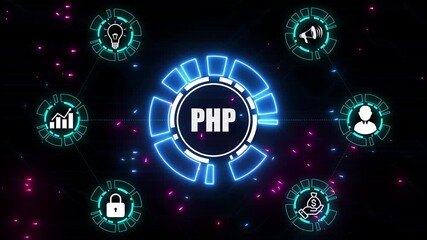 glowing Business, Technology, Internet and network concept. PHP abbreviation. Modern technology concept.