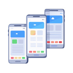 Mobile app development ux ui design smartphone interface application wireframe mockup vector illustration