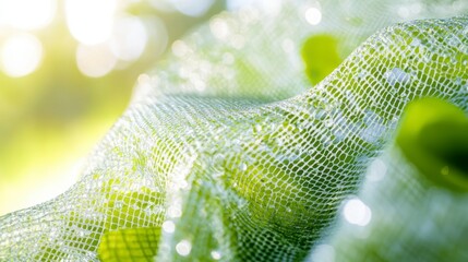 Close Up Of Green Mesh Over Leaves In Sunlight