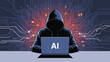 © Mushtaq - hooded figure using ai laptop with digital circuit background symbolizing artificial intelligence in cybersecurity, hacking, and data threats