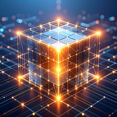 Digital cube, glowing network