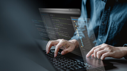 Software development business concept. Programmer coding computer. Developer programming web application technology. Software engineer. web developer.