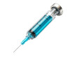 © ArtWorld - Medical syringe filled with blue liquid vaccine injection healthcare, Isolated On White Background, Png Transparent