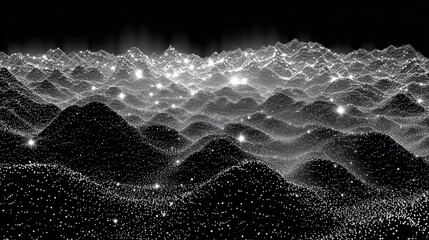 Wall Mural - Abstract Black And White Glittering Mountain Landscape