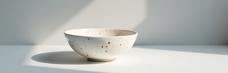 Wall Mural - white ceramic bowl vibrant orange speckles sits atop minimalist gray surface illuminated soft natural light casting gentle shadows