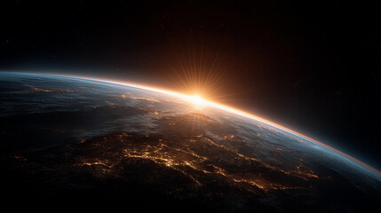 Wall Mural - sunrise over earth: a breathtaking view of earth from space, as the sun's radiant light kisses the h