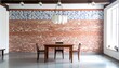 © Zakarya - A stylish dining area with a brick wall accented by decorative tiles and elegant lighting.