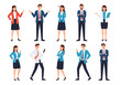 © MD - Professional business people posed in diverse expressive gestures and standing positions illustrating workplace interactions and teamwork dynamics